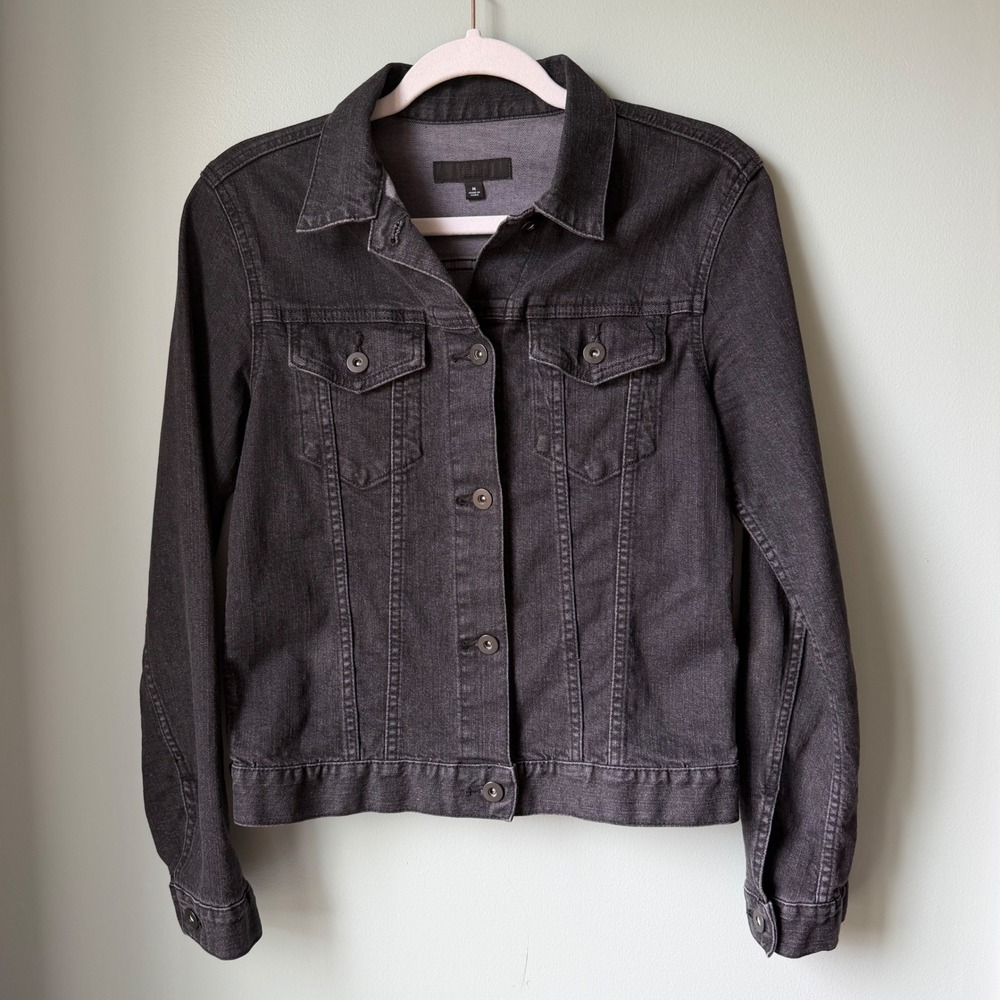 Uniqlo Denim Jean Jacket Black Trucker Stretch Cotton Casual Classic Size Medium